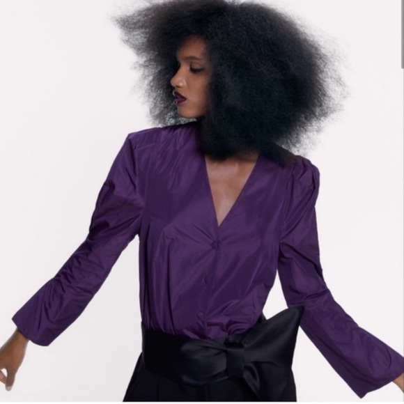 ZARA bodysuit button down long balloon  sleeves Purple Size Small - Picture 7 of 17